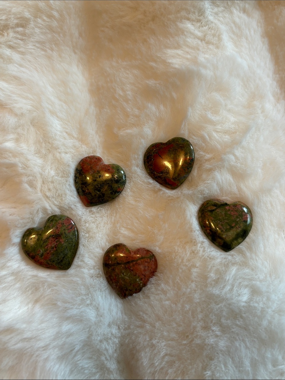 Polished Heart-Shaped Unakite Stones - Set of 5 NEW Mini Hearts